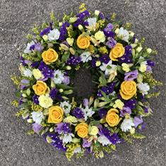 purple and yellow wreath