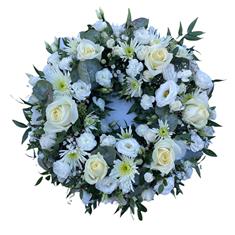 white rose wreath 
