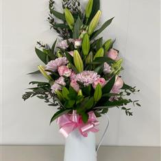 Pink Lilly arrangement in a Jug