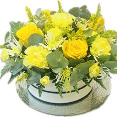 Yellow &amp; Green Hat Box Arrangement